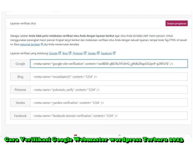 cara verifikasi kode webmaster wordpress terbaru 2023